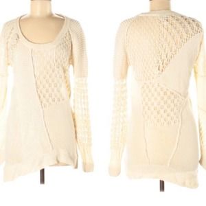 Sundance Catalog Open Knit Linen Blend Cream Sweater Women's Medium